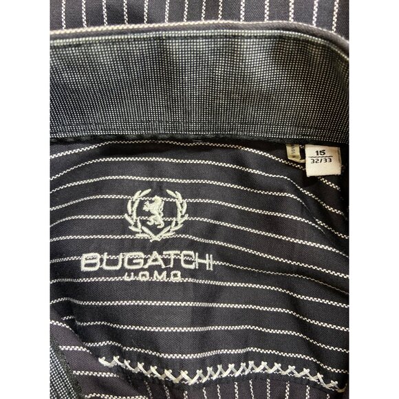 Bugatchi Uomo Button Up Dress Shirt 15 32/33 Black White Striped Corpcore Preppy - Picture 4 of 8